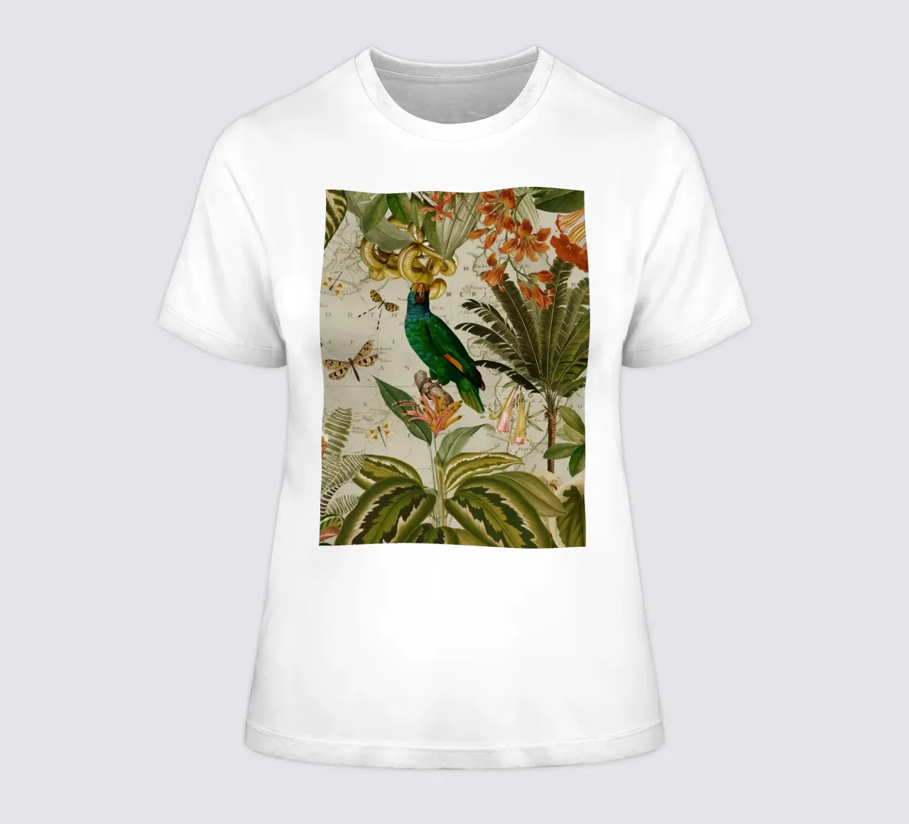 Pappagallo esotico colorato e nostalgico in una giungla tropicale 2 t-shirt da donna da Vintage World - Uta Naumann