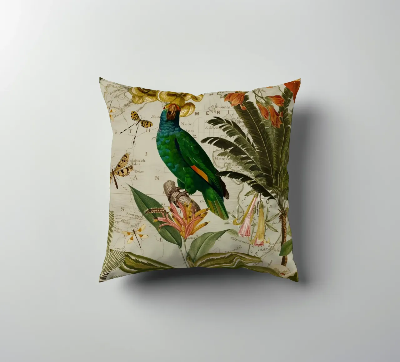 Pappagallo esotico colorato e nostalgico in una giungla tropicale 2 cuscino da Vintage World - Uta Naumann