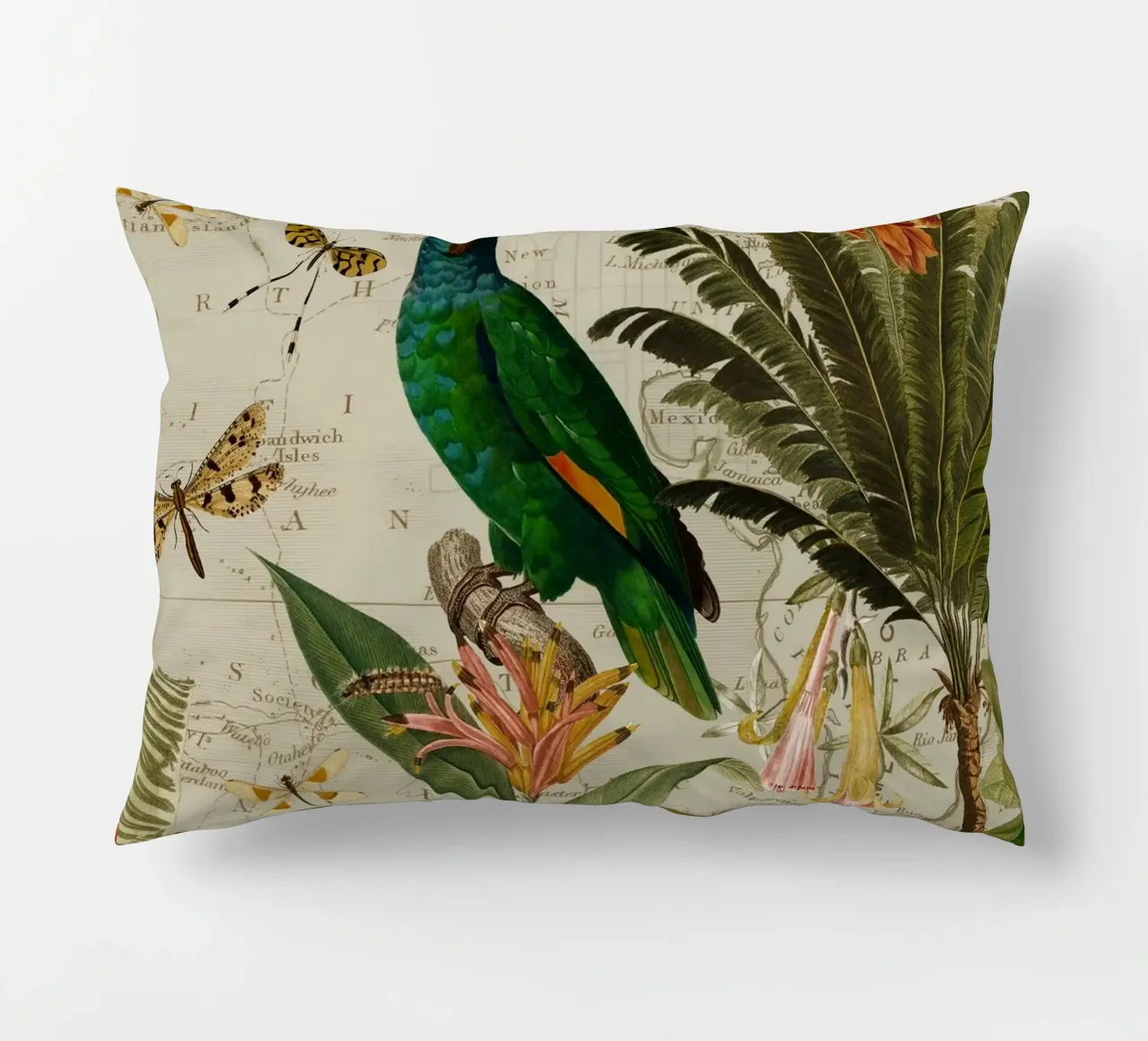 Pappagallo esotico colorato e nostalgico in una giungla tropicale 2 cuscino da Vintage World - Uta Naumann