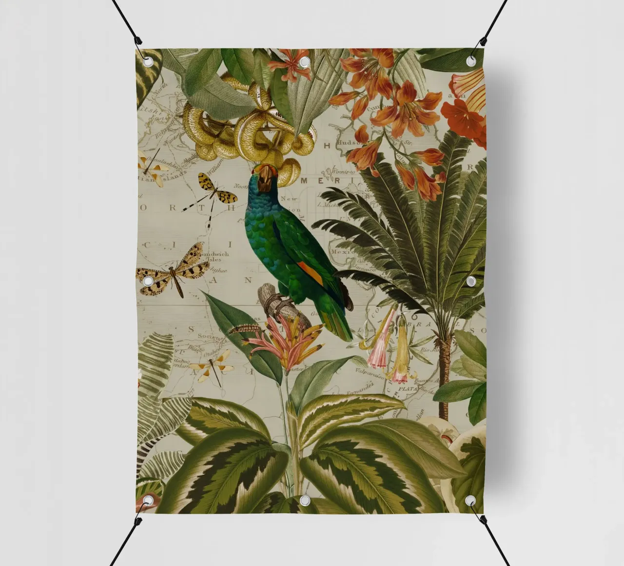 Pappagallo esotico colorato e nostalgico in una giungla tropicale 2 telo in pvc da Vintage World - Uta Naumann