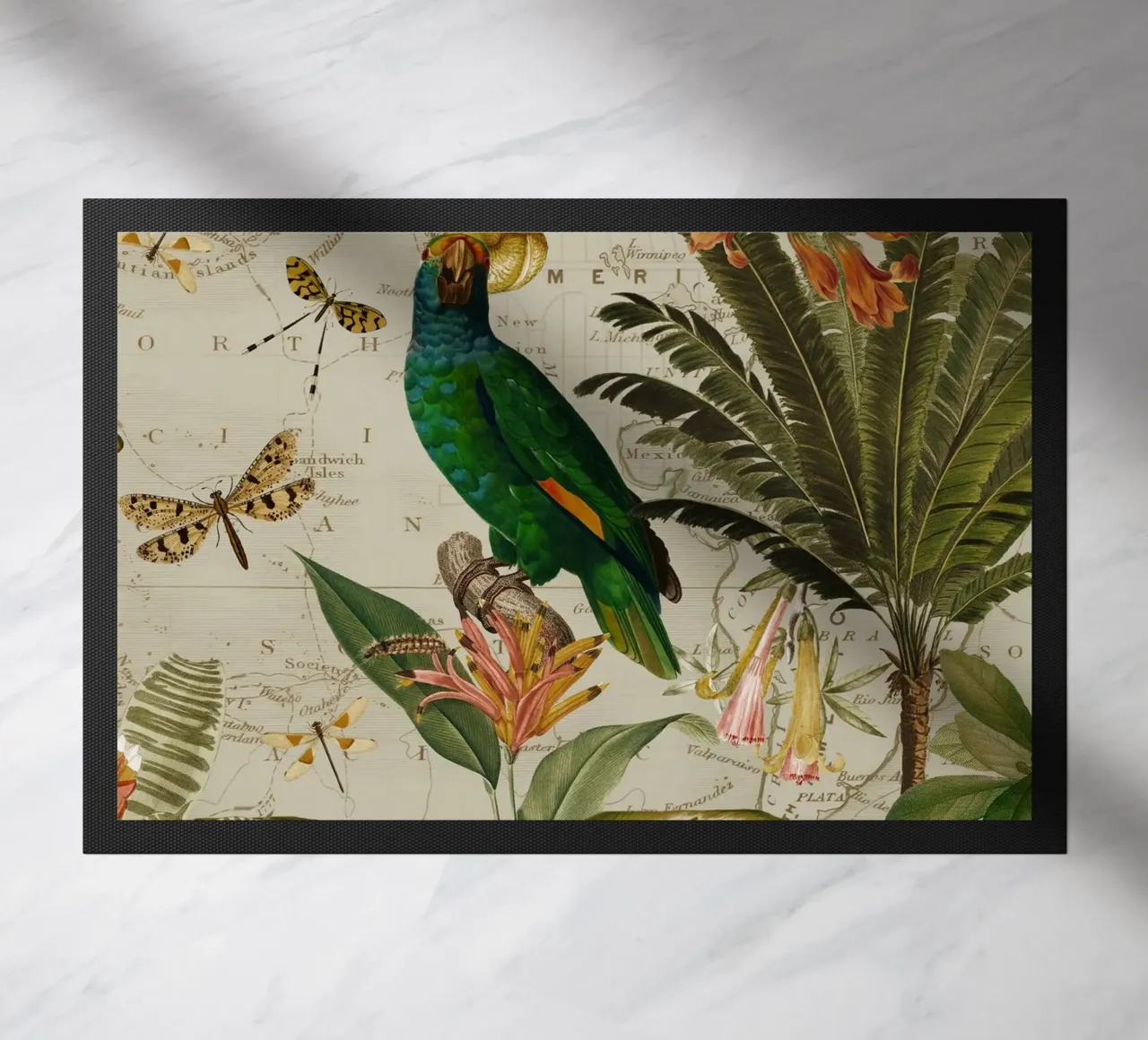 Pappagallo esotico colorato e nostalgico in una giungla tropicale 2 zerbino da Vintage World - Uta Naumann