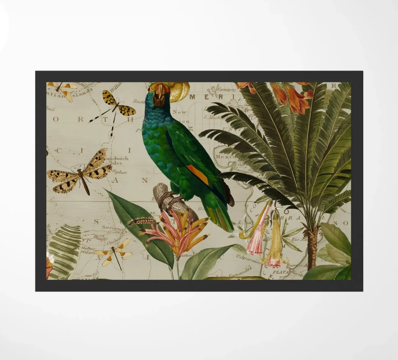 Pappagallo esotico colorato e nostalgico in una giungla tropicale 2 zerbino da Vintage World - Uta Naumann