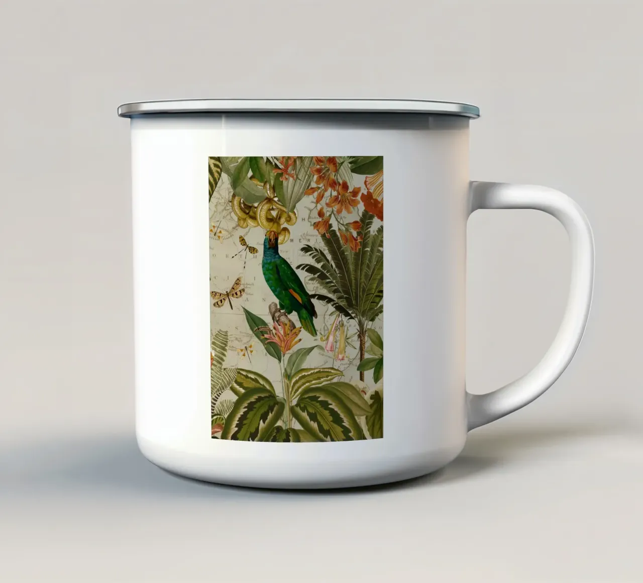 Pappagallo esotico colorato e nostalgico in una giungla tropicale 2 tazza in smalto da Vintage World - Uta Naumann