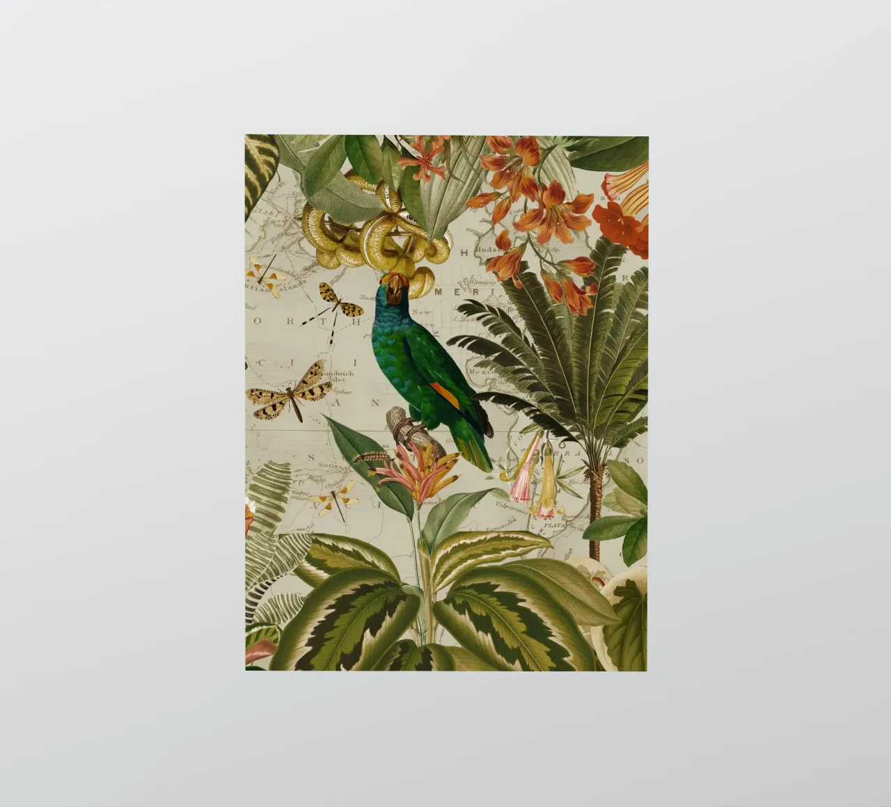 Pappagallo esotico colorato e nostalgico in una giungla tropicale 2 adesivo da Vintage World - Uta Naumann