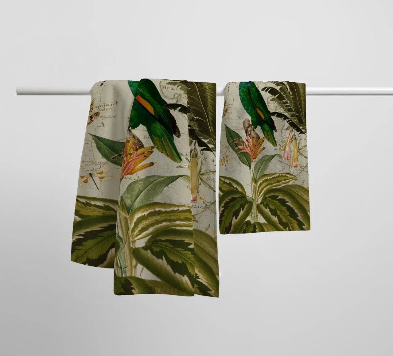 Pappagallo esotico colorato e nostalgico in una giungla tropicale 2 asciugamano da bagno da Vintage World - Uta Naumann