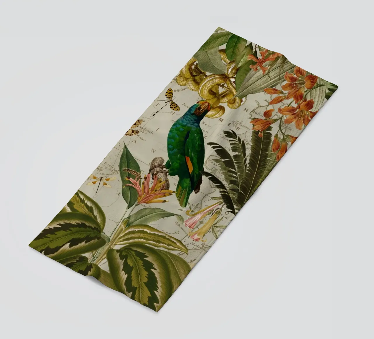 Pappagallo esotico colorato e nostalgico in una giungla tropicale 2 telo mare da Vintage World - Uta Naumann