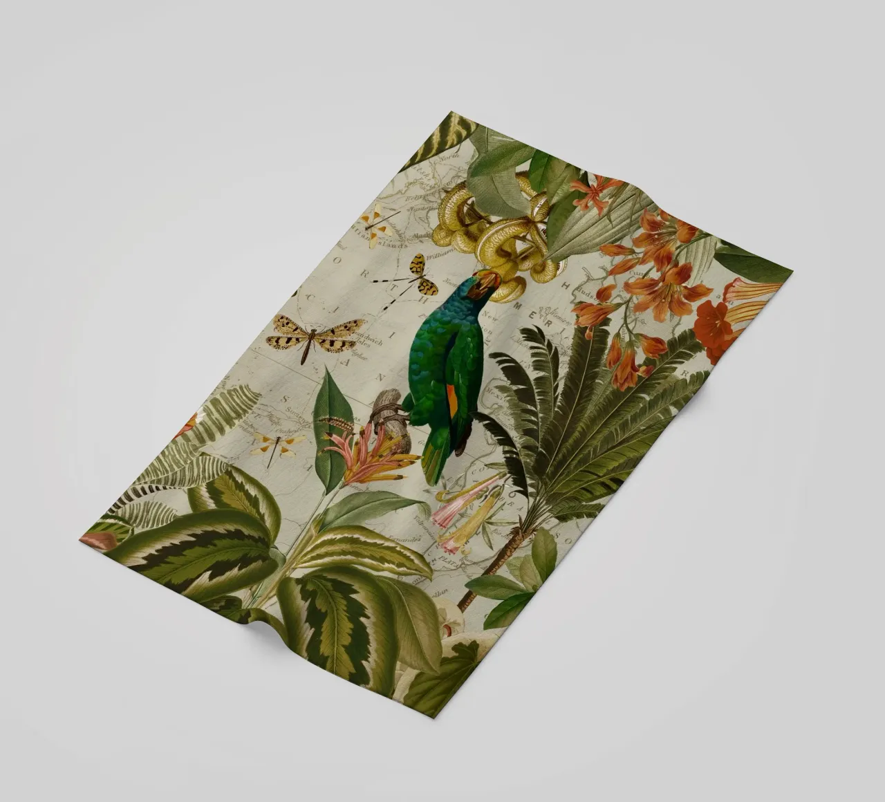 Pappagallo esotico colorato e nostalgico in una giungla tropicale 2 telo mare da Vintage World - Uta Naumann
