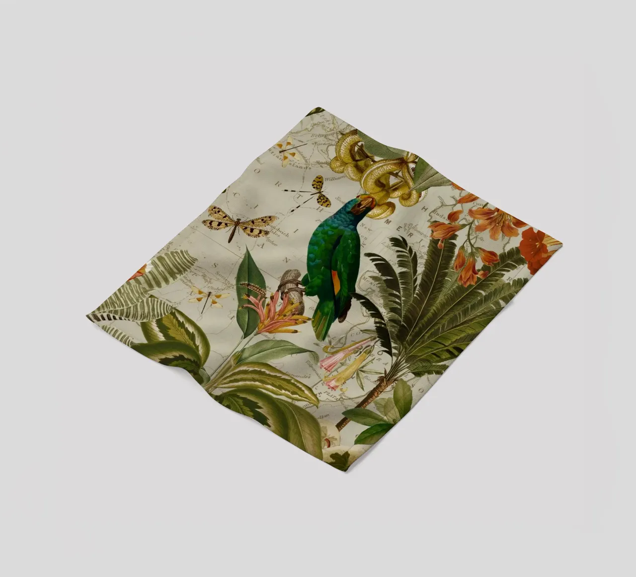 Pappagallo esotico colorato e nostalgico in una giungla tropicale 2 coperta in pile da Vintage World - Uta Naumann