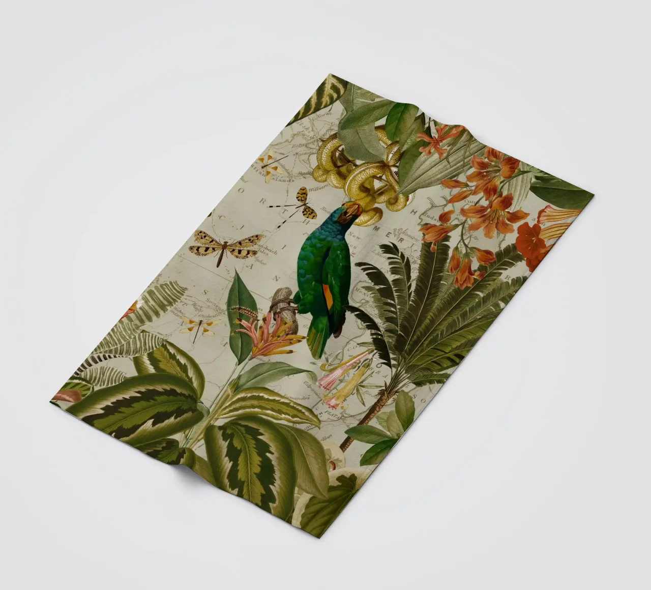 Pappagallo esotico colorato e nostalgico in una giungla tropicale 2 coperta in pile da Vintage World - Uta Naumann