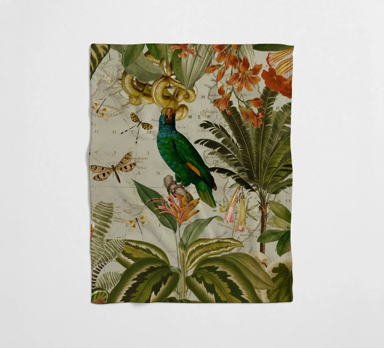 Pappagallo esotico colorato e nostalgico in una giungla tropicale 2 coperta in pile da Vintage World - Uta Naumann