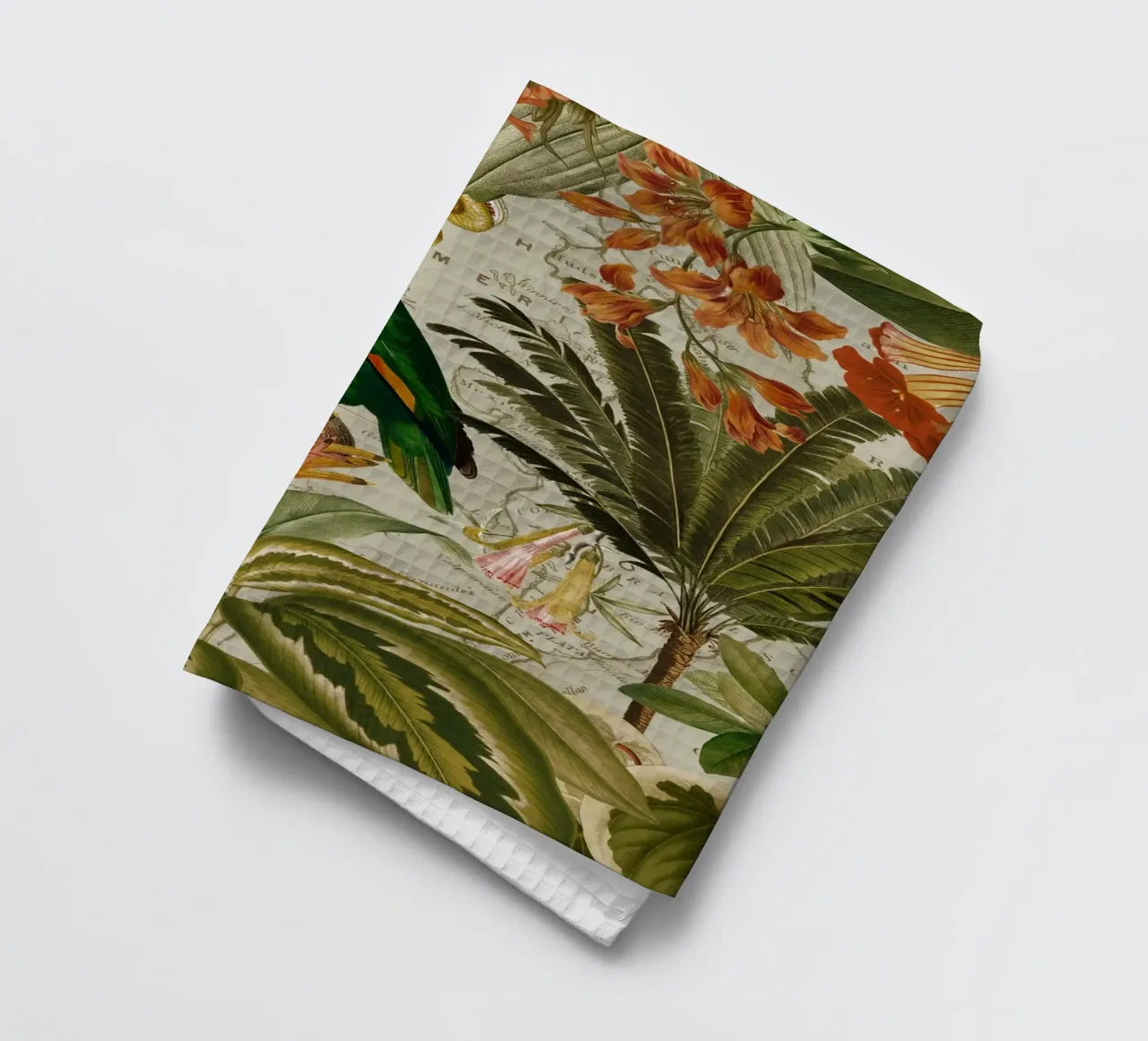 Pappagallo esotico colorato e nostalgico in una giungla tropicale 2 canovaccio da cucina da Vintage World - Uta Naumann