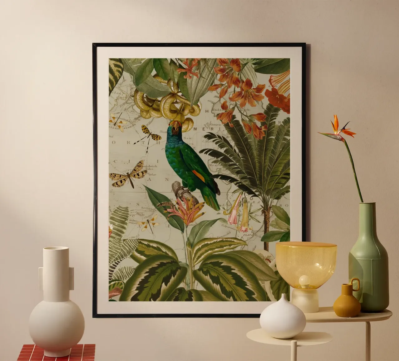 Pappagallo esotico colorato e nostalgico in una giungla tropicale 2 carta hahnemühle da Vintage World - Uta Naumann