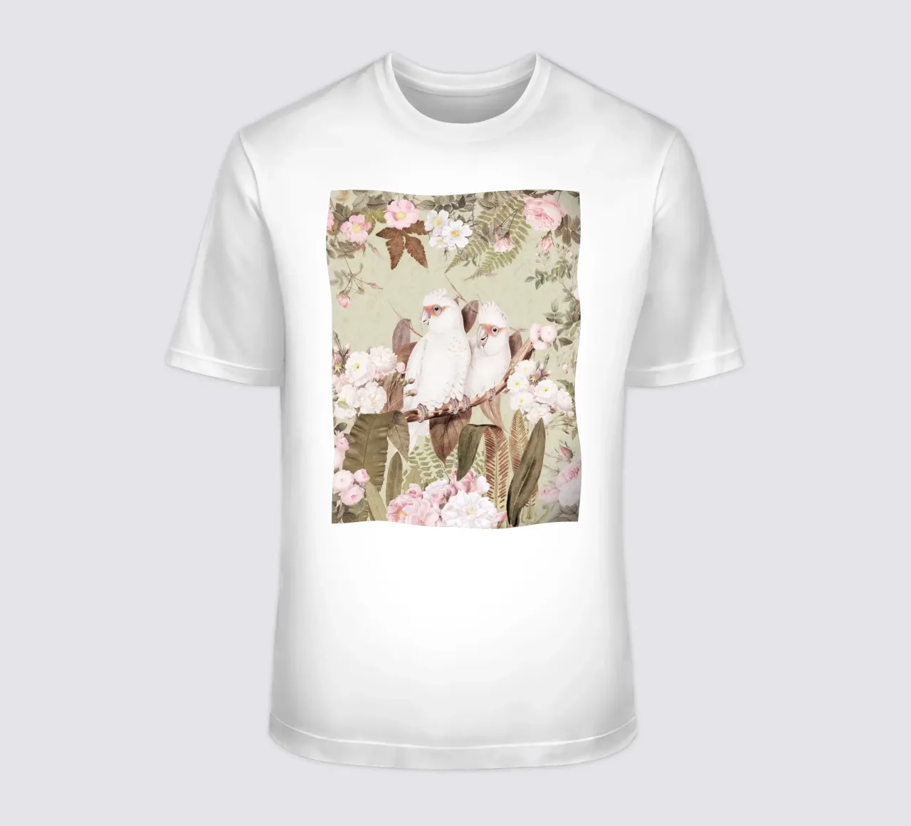 Cacatua esotici d'epoca in una splendida giungla di rose 1 t-shirt da Vintage World - Uta Naumann