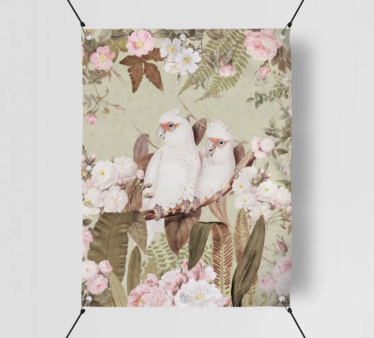 Cacatua esotici d'epoca in una splendida giungla di rose 1 telo in pvc da Vintage World - Uta Naumann