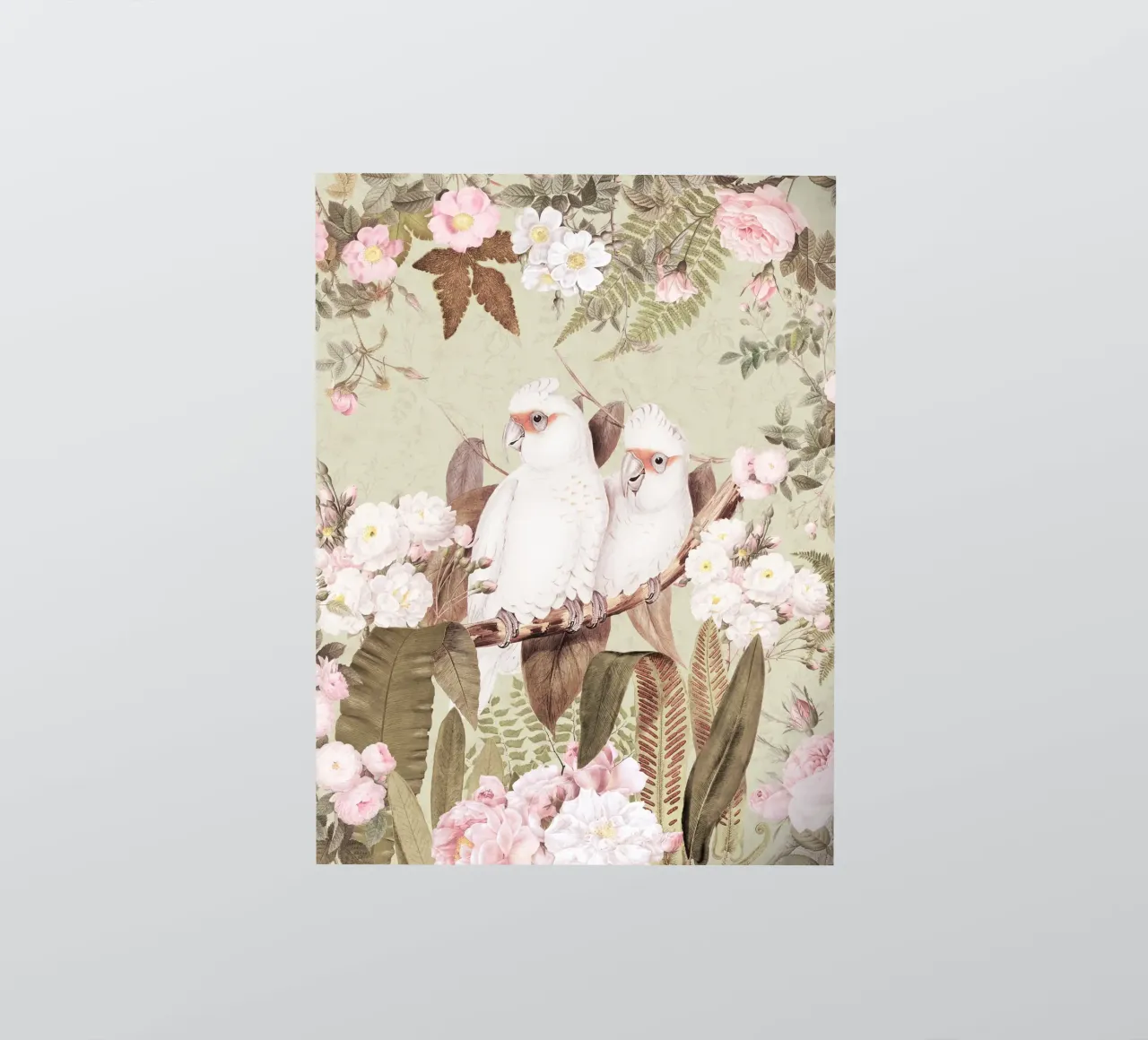 Cacatua esotici d'epoca in una splendida giungla di rose 1 adesivo da Vintage World - Uta Naumann