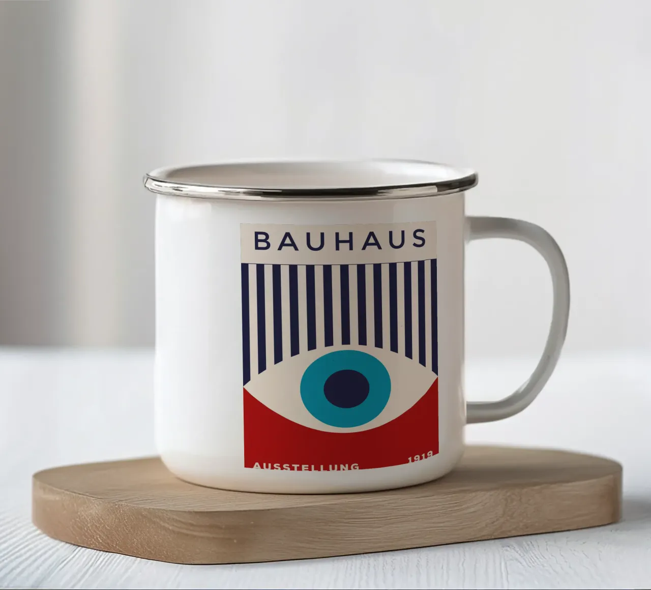 Bauhaus 1919 - Abstract oogontwerp, moderne afbeeldingen emaille mok van Whole©