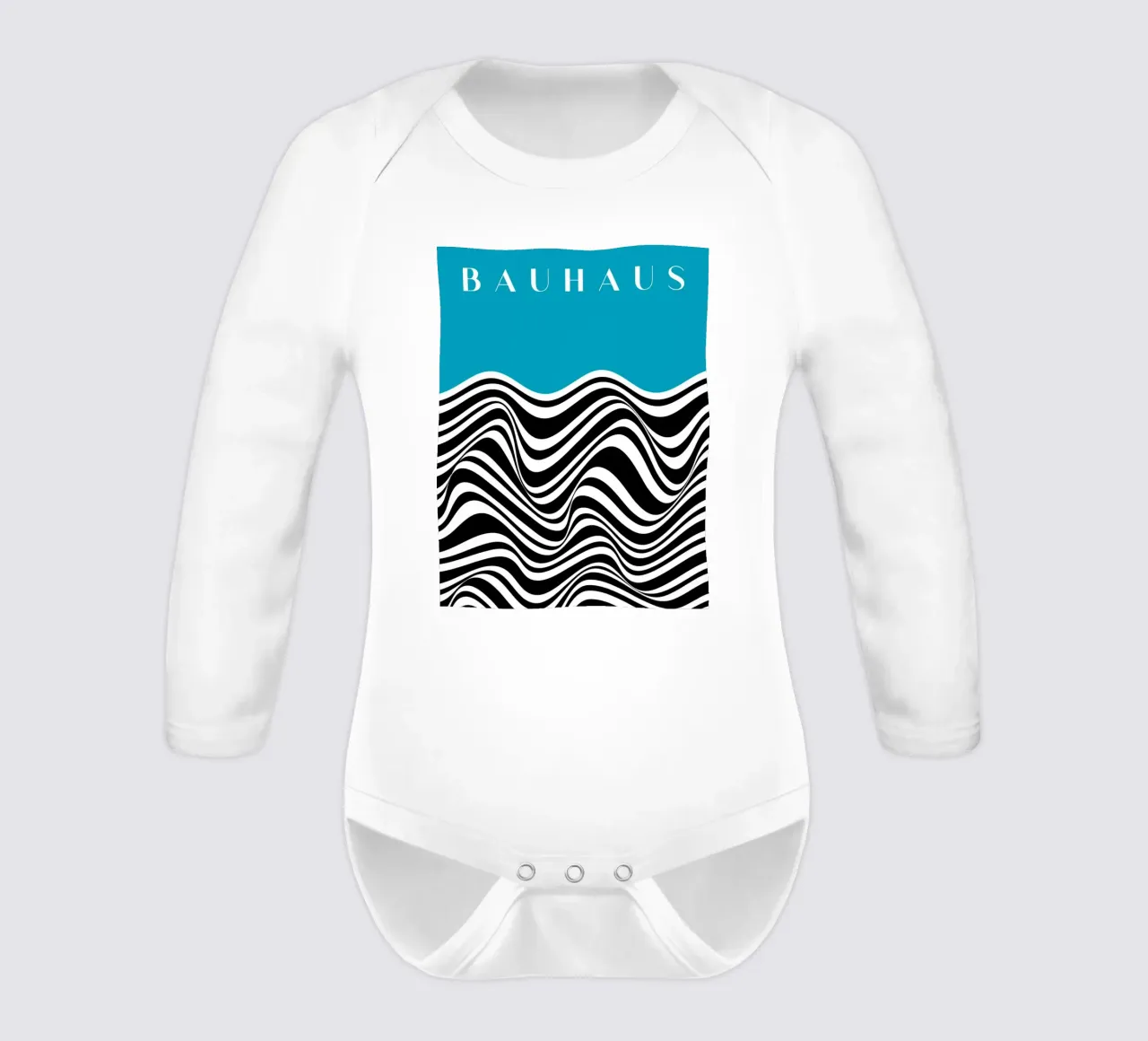 Bauhaus Wellen-Design - Graphisme abstrait en noir et blanc body manches longues de Whole©