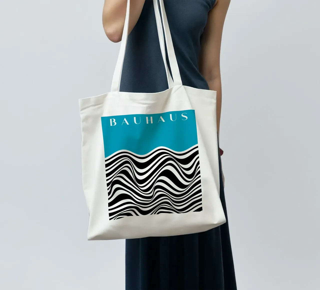 Bauhaus Wave Design - Grafica astratta in bianco e nero borsa in juta da Whole©