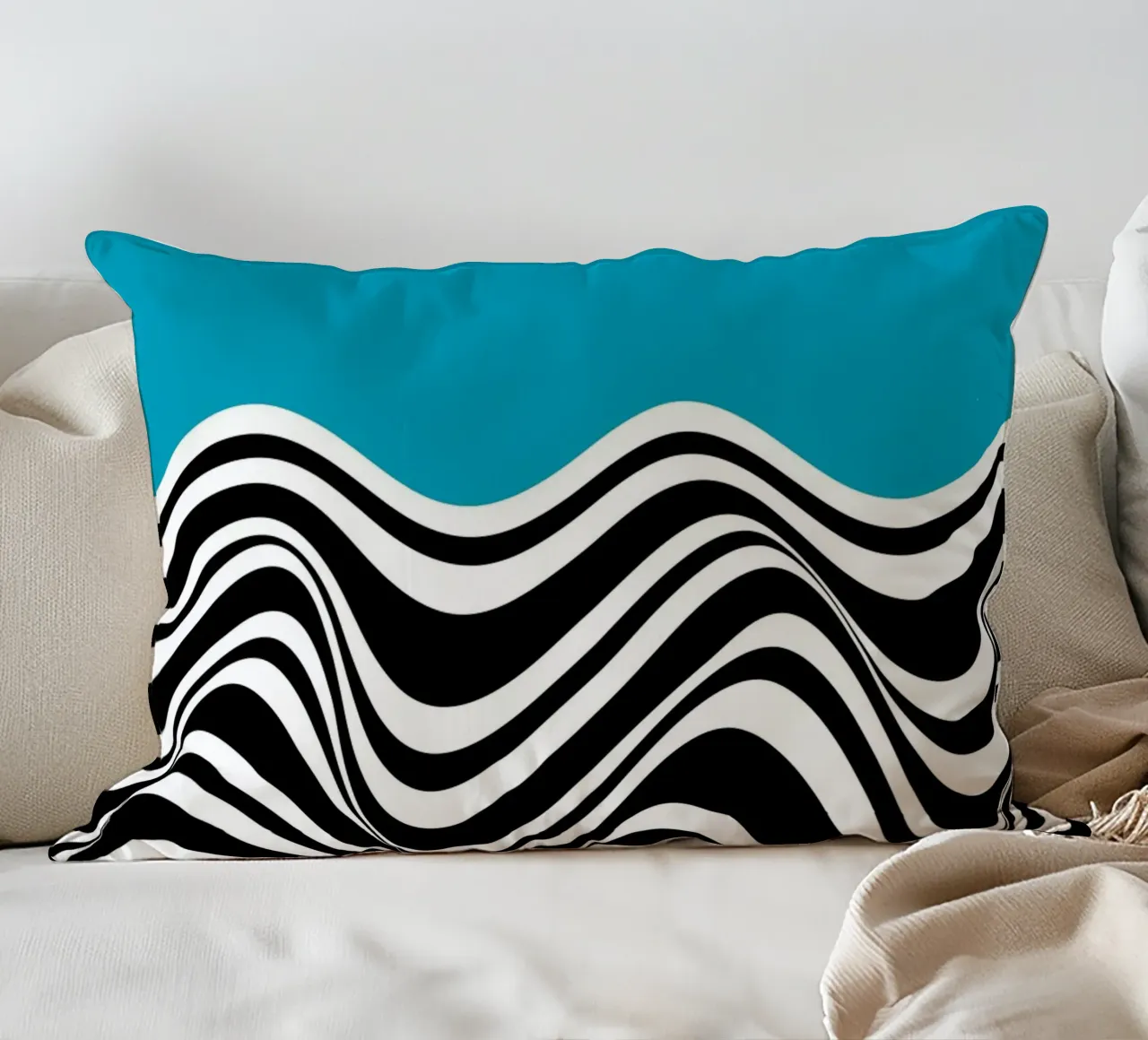Bauhaus Wave Design - Grafica astratta in bianco e nero cuscino da Whole©