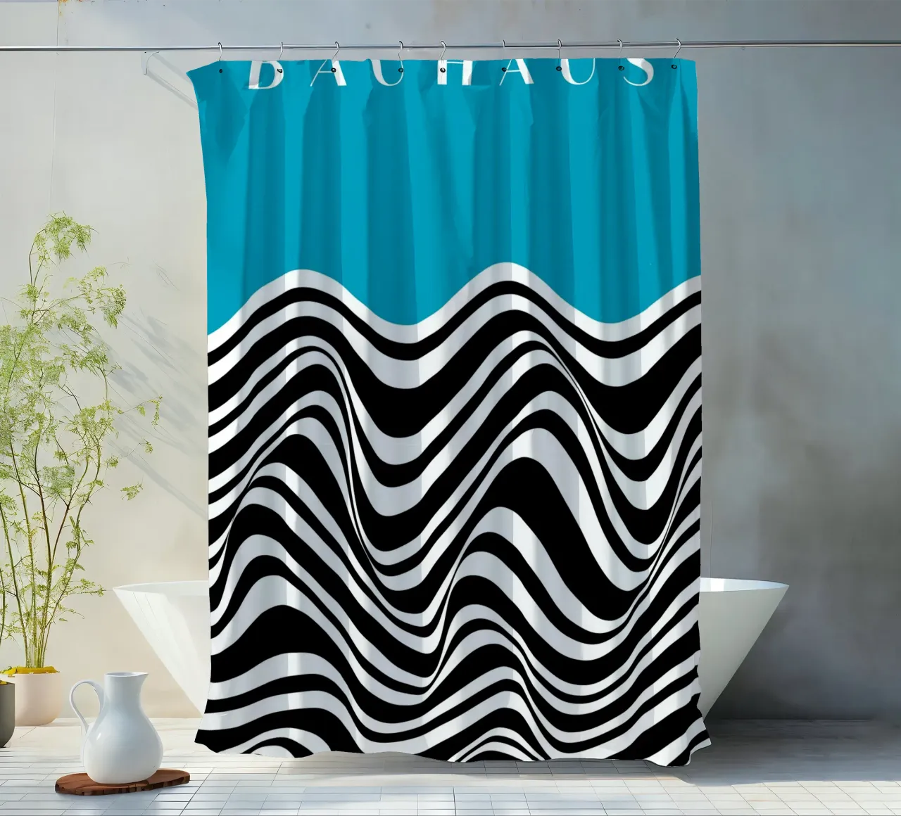 Bauhaus Wave Ontwerp - Abstracte zwart-wit afbeeldingen douchegordijn van Whole©