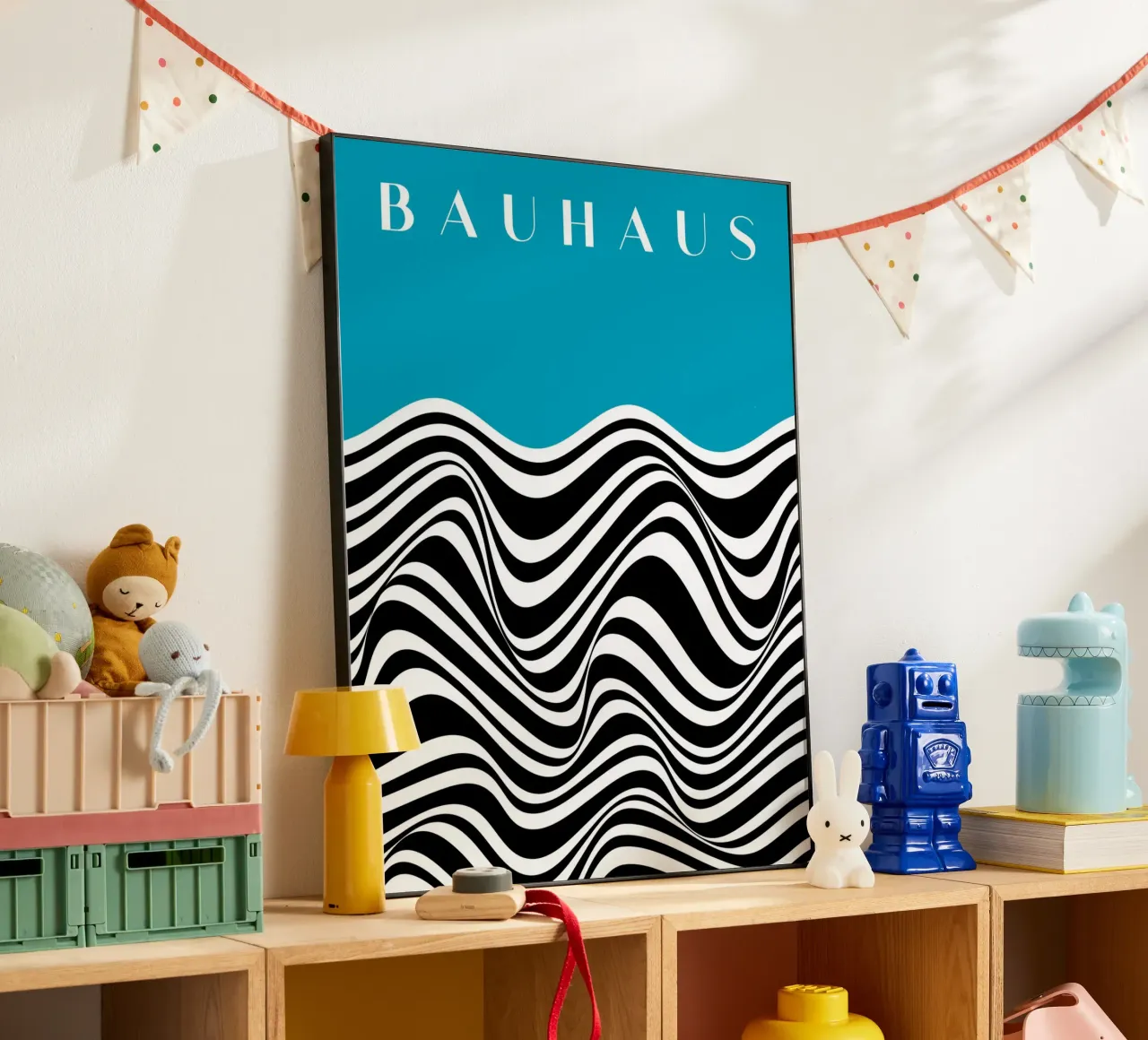 Bauhaus Wave Design - Grafica astratta in bianco e nero alluminio dibond da Whole©