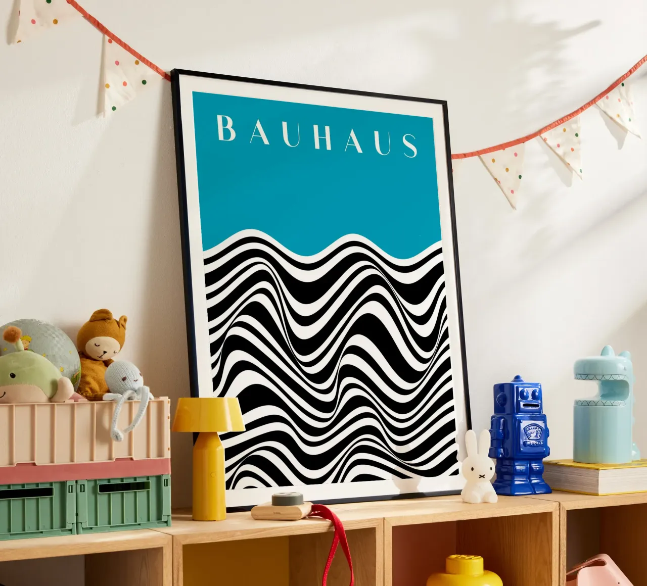 Bauhaus Wave Design - Grafica astratta in bianco e nero carta hahnemühle da Whole©