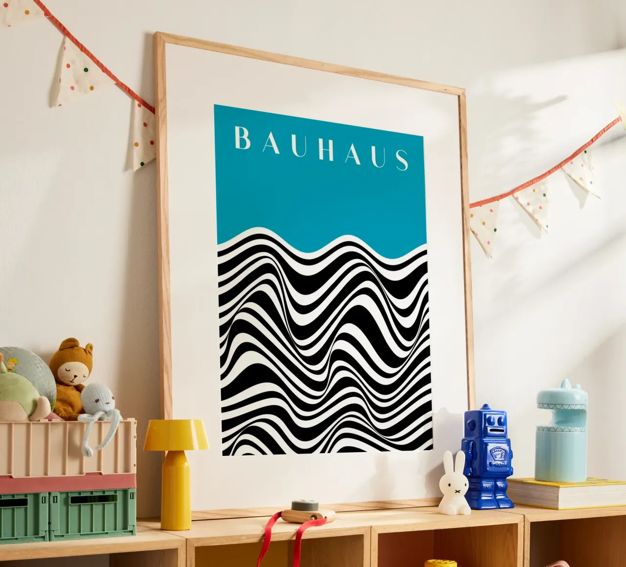 Bauhaus Wave Design - Grafica astratta in bianco e nero carta hahnemühle da Whole©
