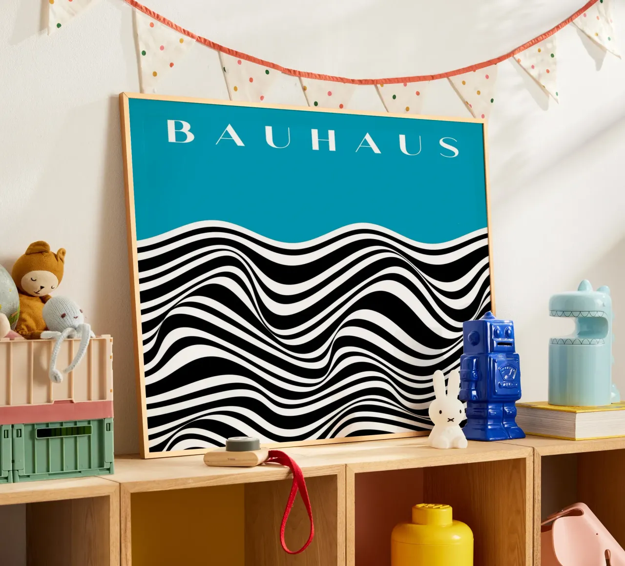 Bauhaus Wave Design - Grafica astratta in bianco e nero carta hahnemühle da Whole©