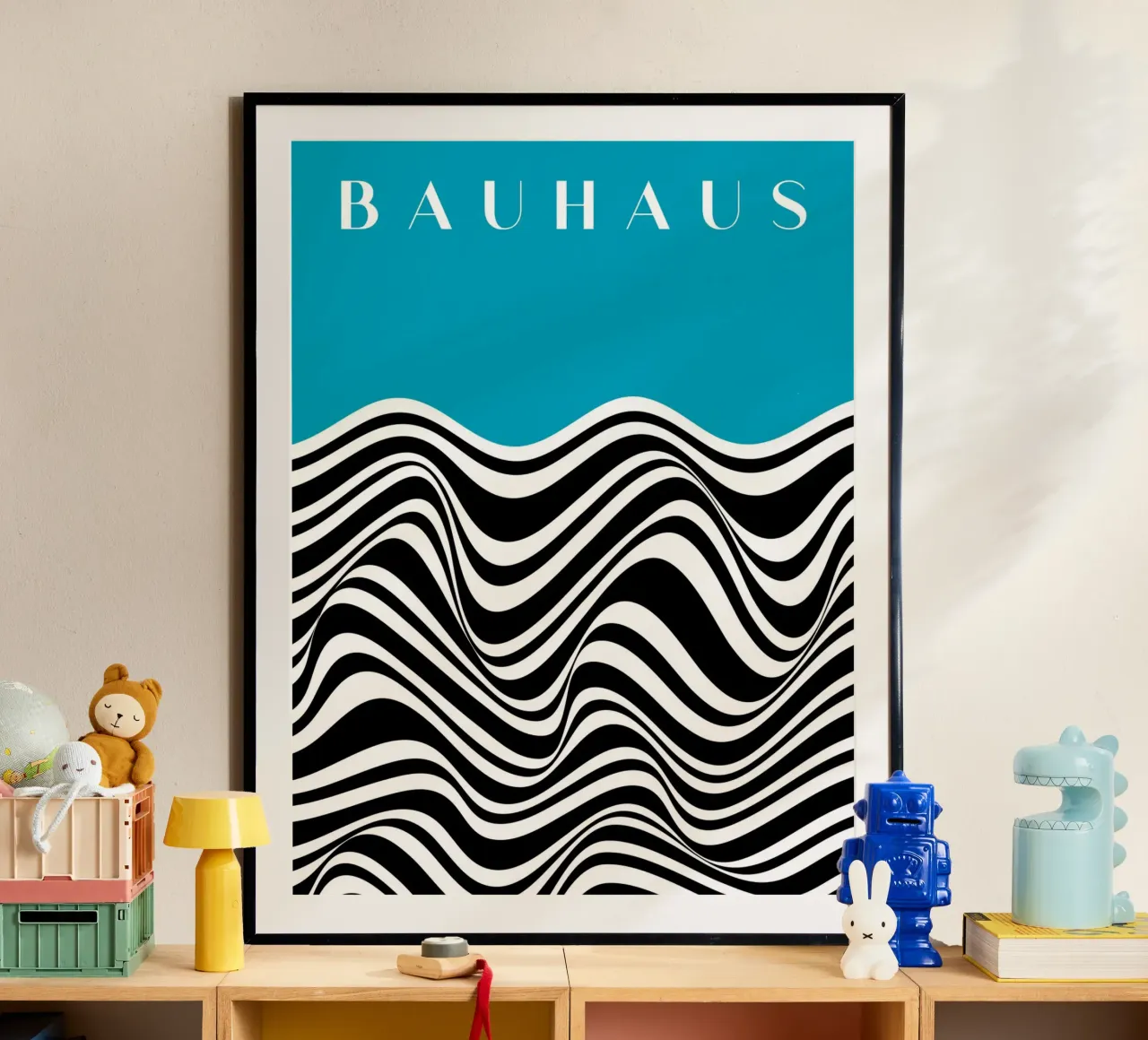 Bauhaus Wave Design - Grafica astratta in bianco e nero carta hahnemühle da Whole©