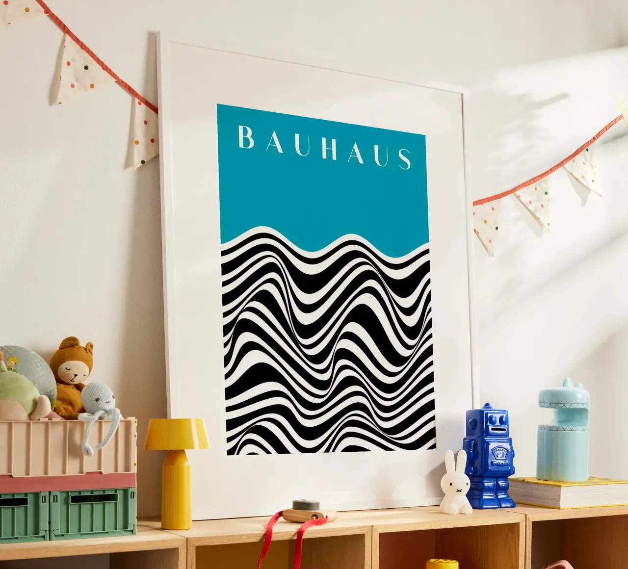 Bauhaus Wave Design - Grafica astratta in bianco e nero carta hahnemühle da Whole©