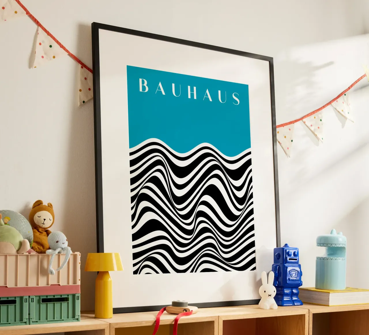 Bauhaus Wave Design - Grafica astratta in bianco e nero carta hahnemühle da Whole©