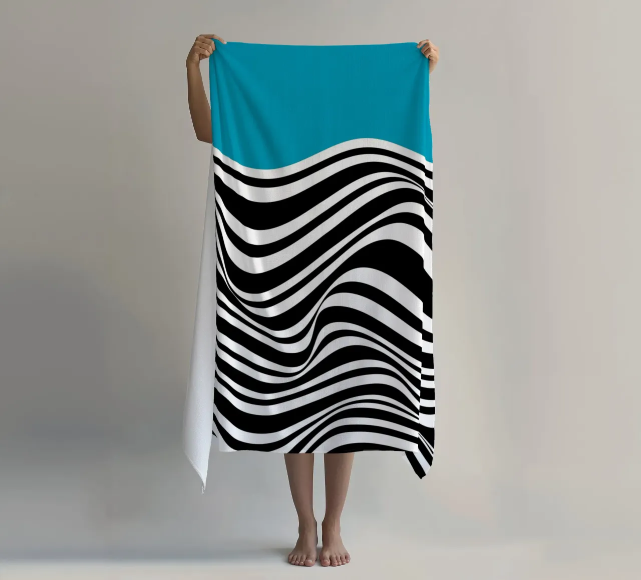 Bauhaus Wave Design - Grafica astratta in bianco e nero telo mare da Whole©
