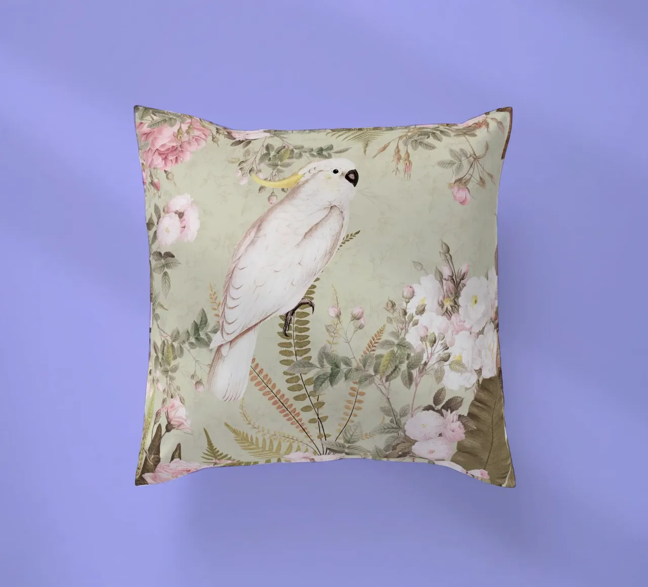Cacatua esotici d'epoca in una splendida giungla di rose 2 cuscino da Vintage World - Uta Naumann