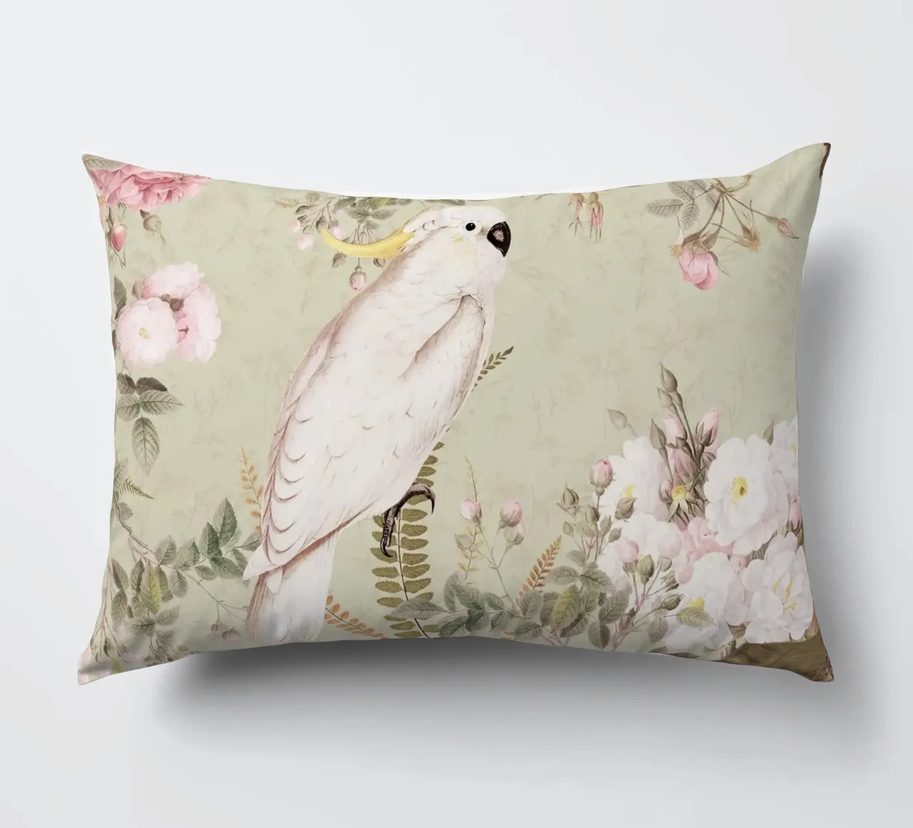 Cacatua esotici d'epoca in una splendida giungla di rose 2 cuscino da Vintage World - Uta Naumann