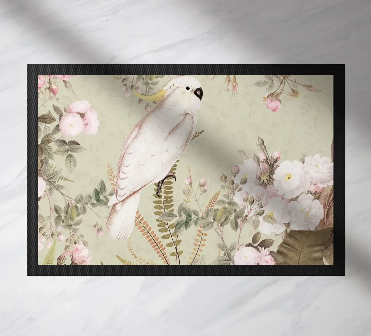 Cacatua esotici d'epoca in una splendida giungla di rose 2 zerbino da Vintage World - Uta Naumann