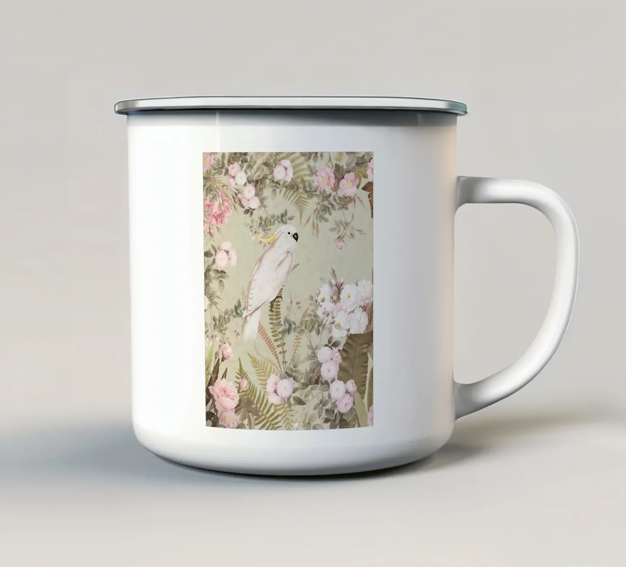 Cacatua esotici d'epoca in una splendida giungla di rose 2 tazza in smalto da Vintage World - Uta Naumann