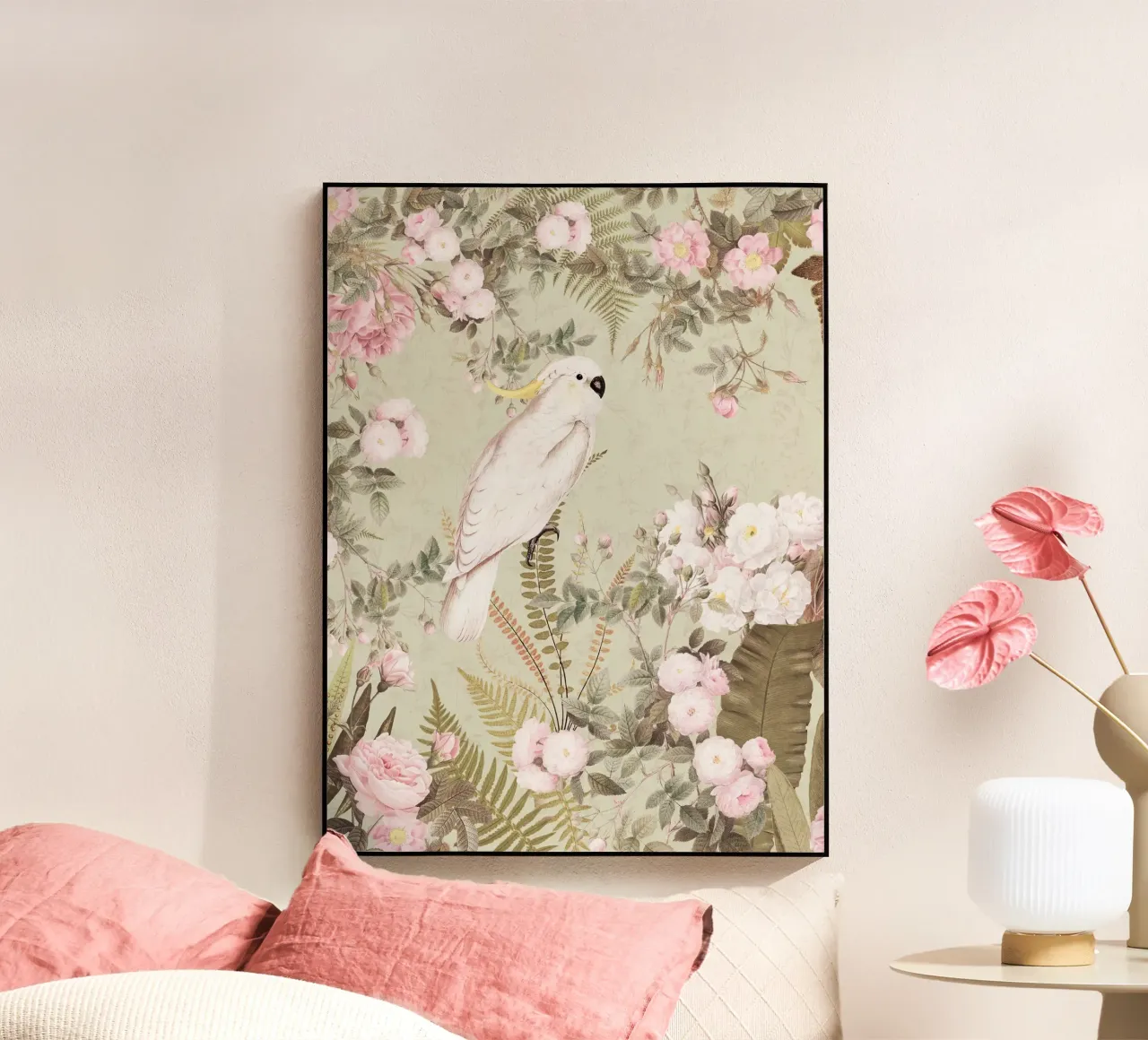 Cacatua esotici d'epoca in una splendida giungla di rose 2 plexiglass da Vintage World - Uta Naumann