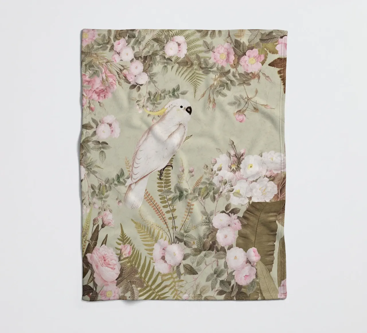 Cacatua esotici d'epoca in una splendida giungla di rose 2 coperta in pile da Vintage World - Uta Naumann