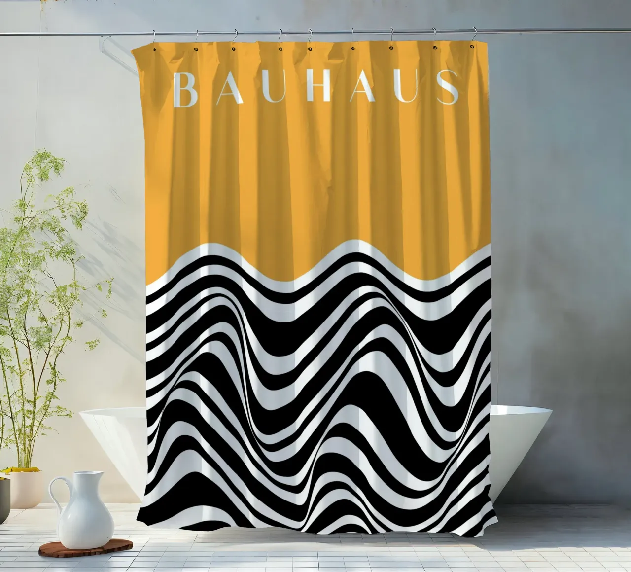 Bauhaus-golven - Abstract zwart-wit ontwerp douchegordijn van Whole©