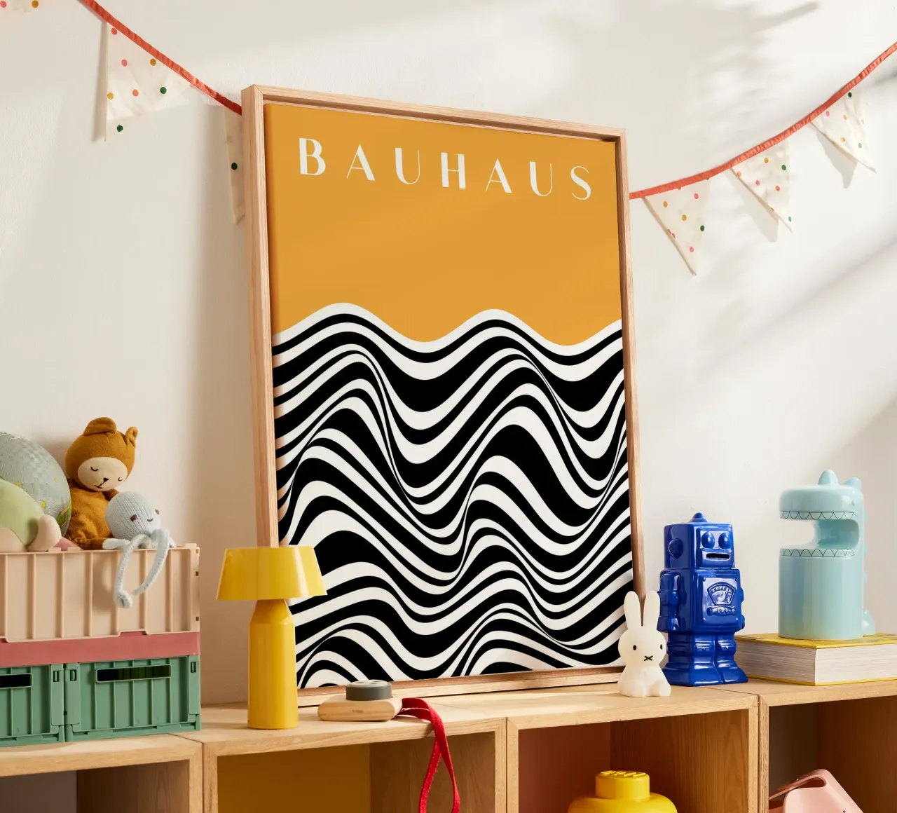 Bauhaus-golven - Abstract zwart-wit ontwerp canvas van Whole©