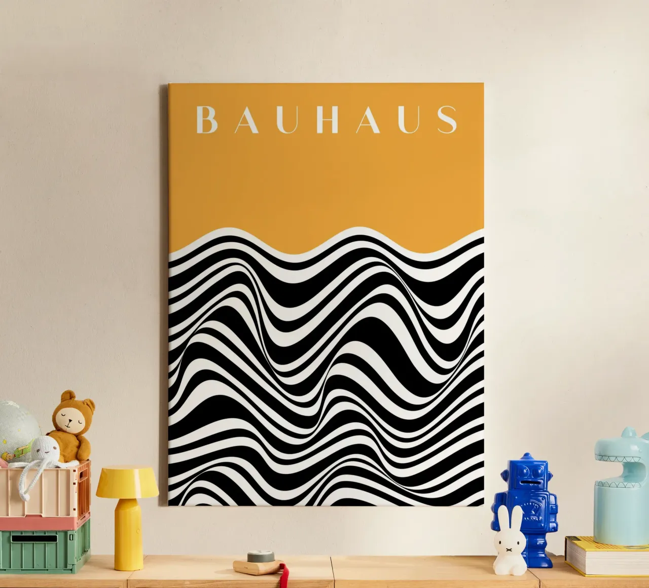 Bauhaus-golven - Abstract zwart-wit ontwerp canvas van Whole©