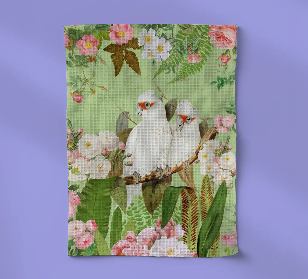 Cacatua esotici d'epoca in una splendida giungla di rose 2 canovaccio da cucina da Vintage World - Uta Naumann