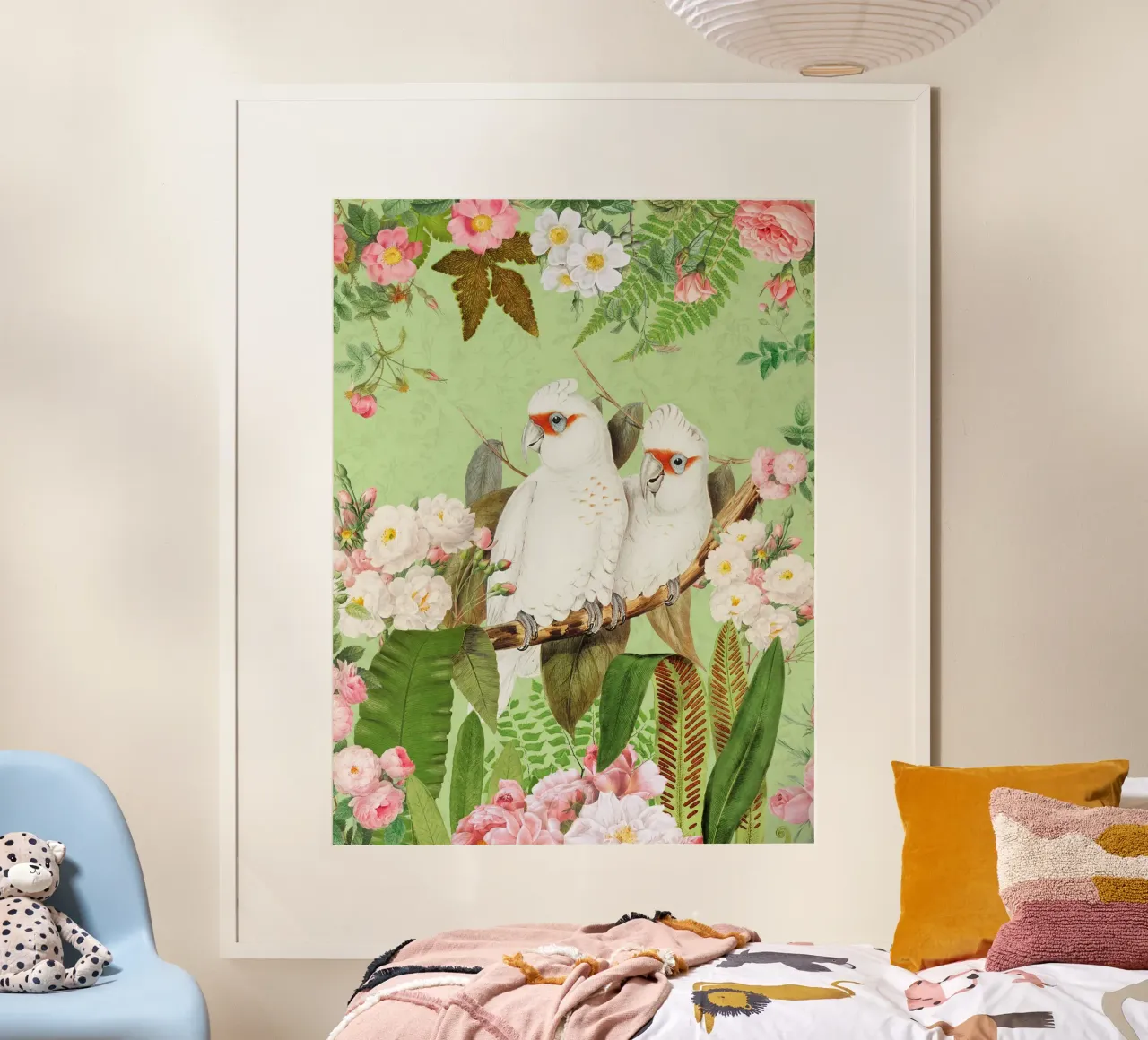 Cacatua esotici d'epoca in una splendida giungla di rose 2 carta hahnemühle da Vintage World - Uta Naumann