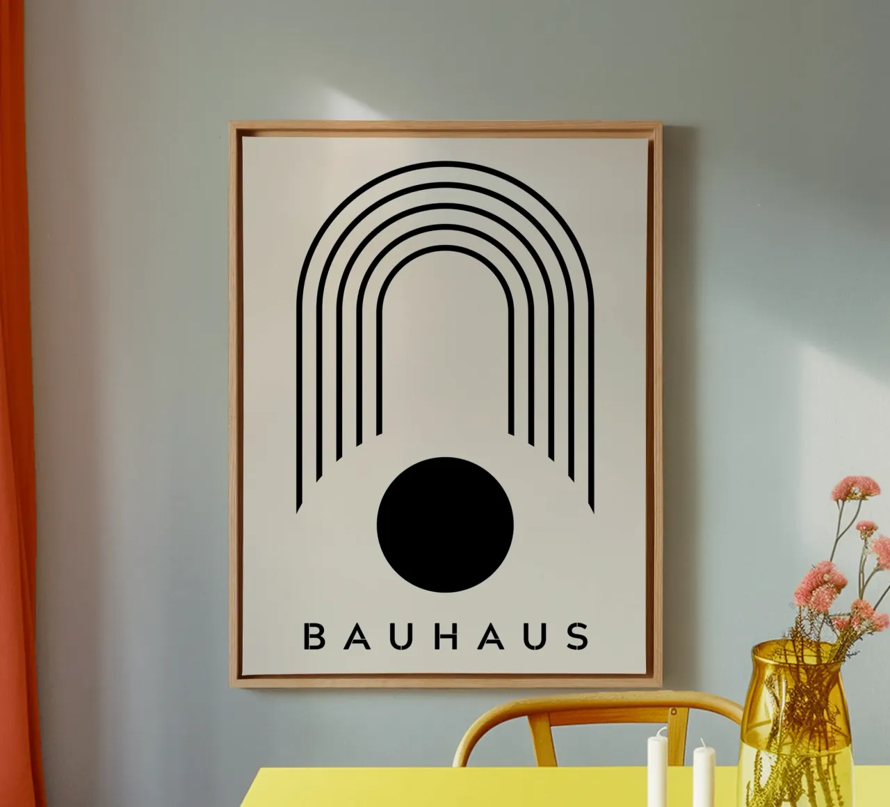 Bauhaus cirkelboog - Minimalistisch zwart-wit ontwerp canvas met Baklijst van Whole©