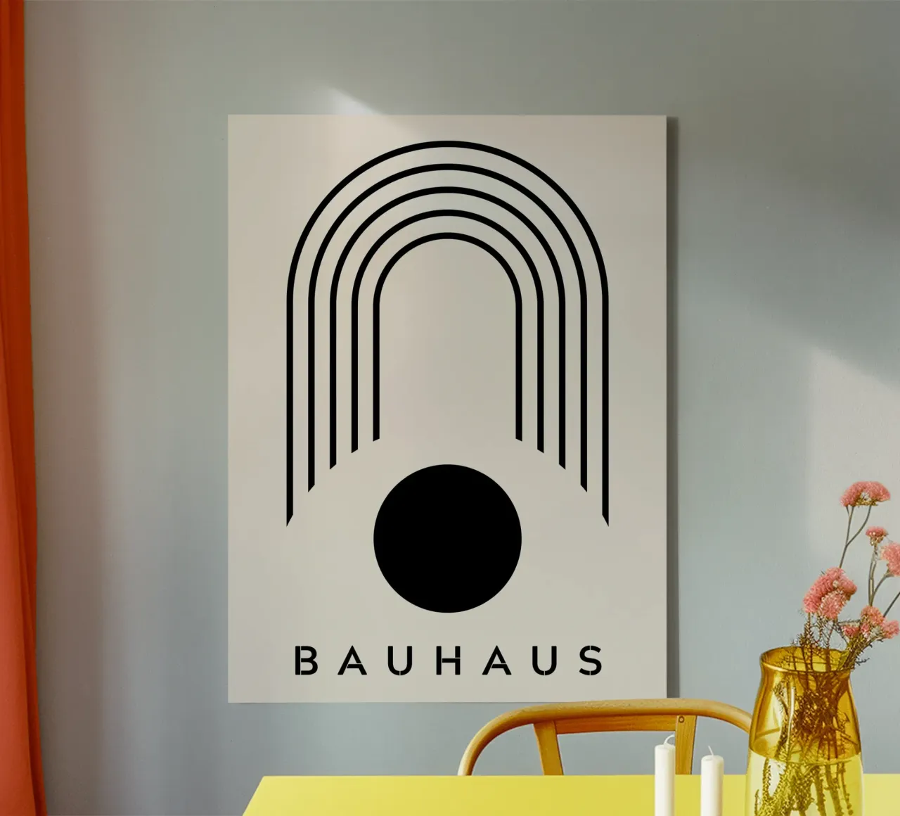 Bauhaus cirkelboog - Minimalistisch zwart-wit ontwerp canvas met Baklijst van Whole©