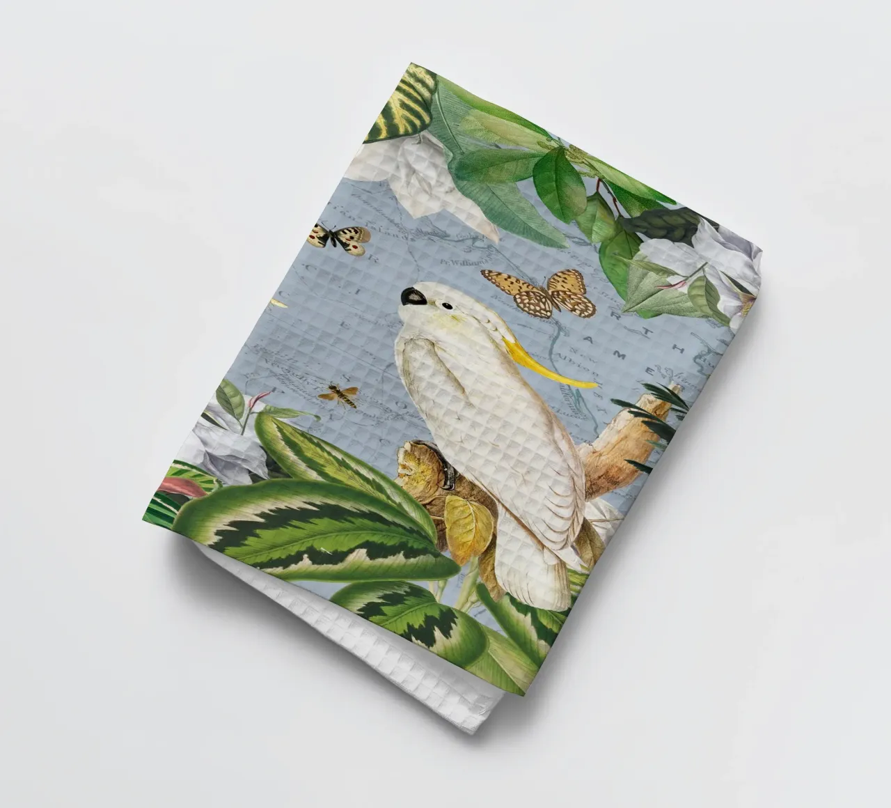 Cacatoès blancs Vie sauvage exotique dans la jungle 1 torchon de Vintage World - Uta Naumann
