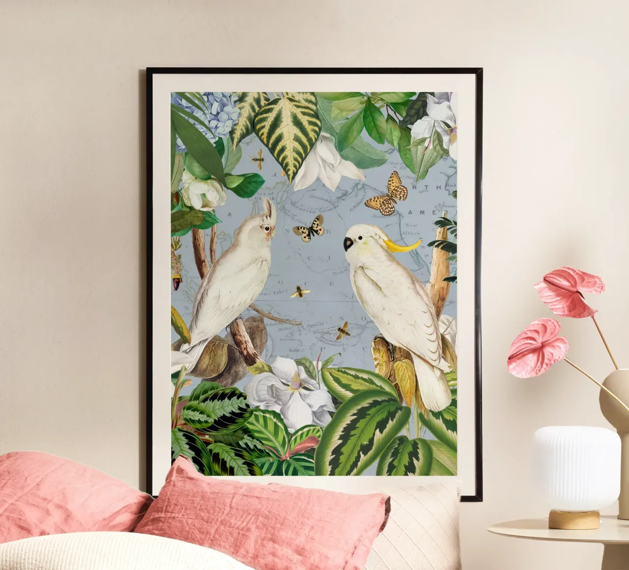 Cacatua bianchi Vita esotica della giungla fauna tropicale 1 poster con telaio in plastica da Vintage World - Uta Naumann