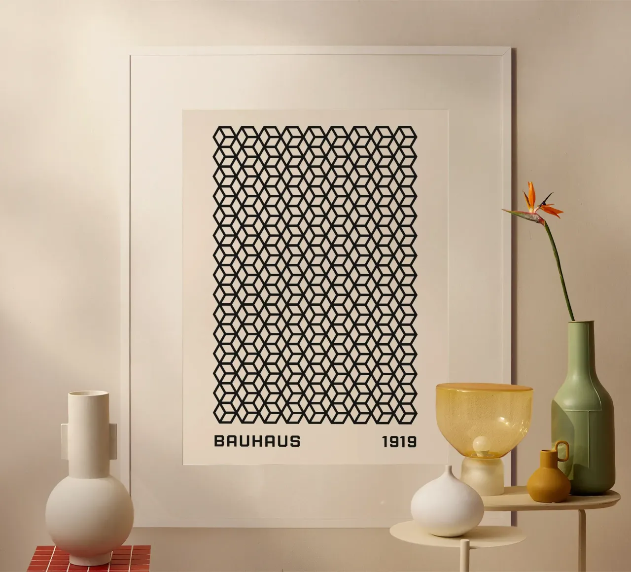 Bauhaus 1919 - Geometric cube pattern poster with aluminum frame by Whole©
