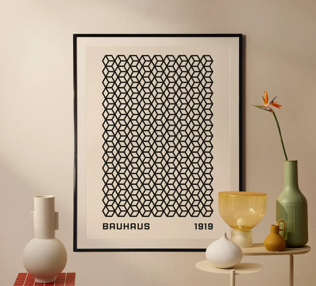 Bauhaus 1919 - Geometric cube pattern poster with aluminum frame by Whole©