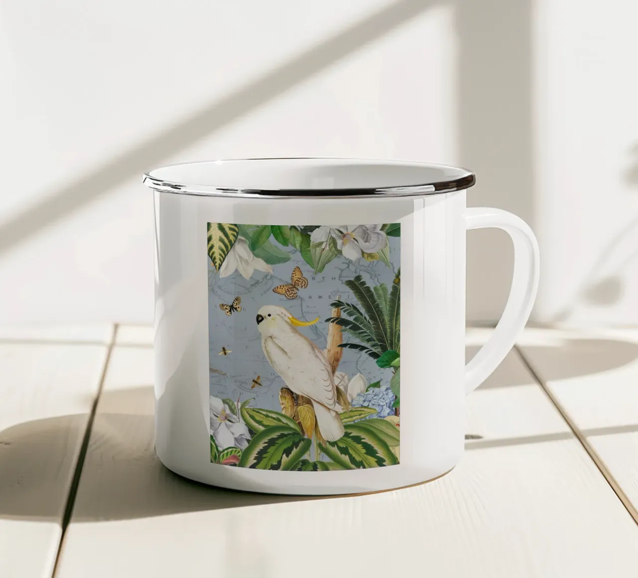 Cacatua bianchi Vita selvatica tropicale esotica della giungla 2 tazza in smalto da Vintage World - Uta Naumann